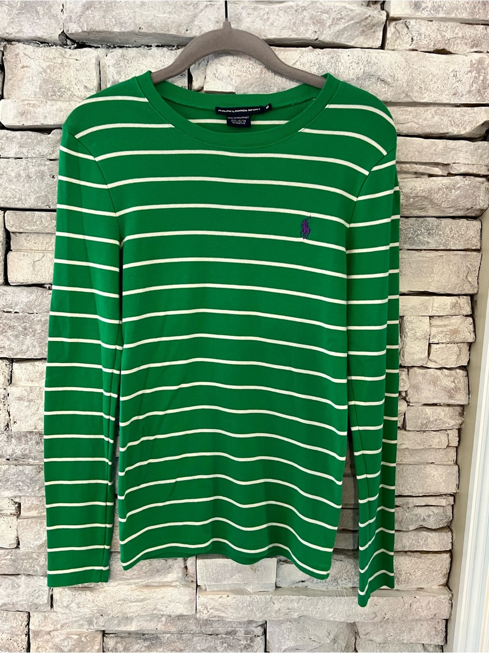 Ralph Lauren Sport Green and White Striped Tee Womens Size M